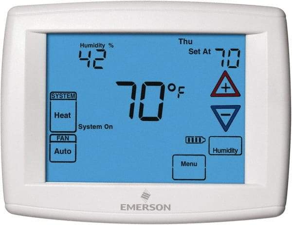 White-Rodgers - 45 to 99°F, 4 Heat, 2 Cool, Universal Touch Screen Programmable Thermostat - 0 to 30 Volts, Horizontal Mount, Electronic Contacts Switch - Makers Industrial Supply