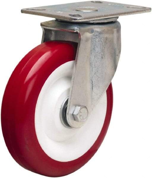 Hamilton - 5" Diam x 1-3/8" Wide x 6-1/16" OAH Top Plate Mount Swivel Caster - Polyurethane Mold on Polypropylene, 400 Lb Capacity, Sealed Precision Ball Bearing, 3-1/8 x 4-1/8" Plate - Makers Industrial Supply