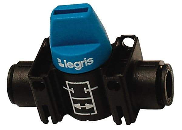 Legris - 10mm Pipe, Standard Port, Composite Miniature Ball Valve - 1 Piece, Inline - Two Way Flow, Push-to-Connect x Push-to-Connect Ends, Short Handle, 150 WOG - Makers Industrial Supply