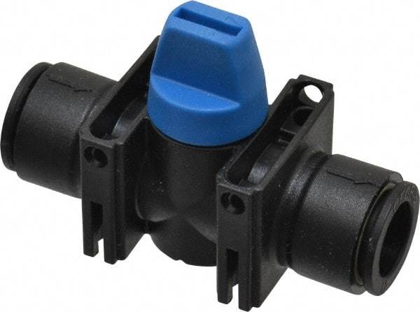 Legris - 12mm Pipe, Standard Port, Composite Miniature Ball Valve - 1 Piece, Inline - Two Way Flow, Push-to-Connect x Push-to-Connect Ends, Short Handle, 150 WOG - Makers Industrial Supply