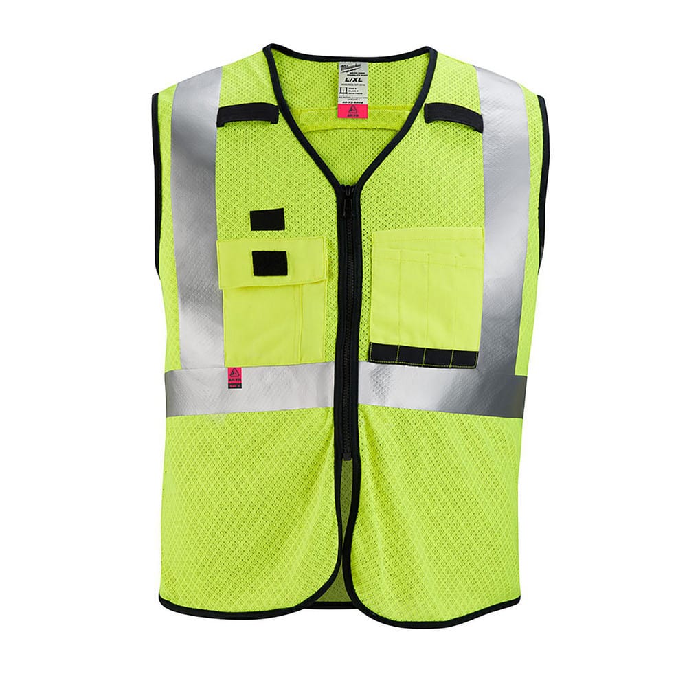 High Visibility Vests; Size: 4X/5X-Large; Color: Yellow; Closure Type: Zipper; ANSI Class: 2