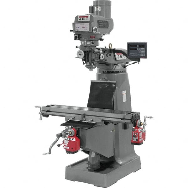 Jet - 9" Table Width x 49" Table Length, Variable Speed Pulley Control, 3 Phase Knee Milling Machine - R8 Spindle Taper, 3 hp - Makers Industrial Supply