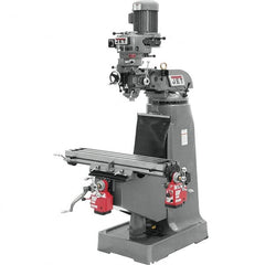 Jet - 9" Table Width x 42" Table Length, Step Pulley Control, 3 Phase Knee Milling Machine - R8 Spindle Taper, 2 hp - Makers Industrial Supply