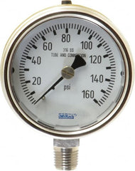 Wika - 2-1/2" Dial, 1/4 Thread, 0-160 Scale Range, Pressure Gauge - Lower Connection Mount, Accurate to 2-1-2% of Scale - Makers Industrial Supply