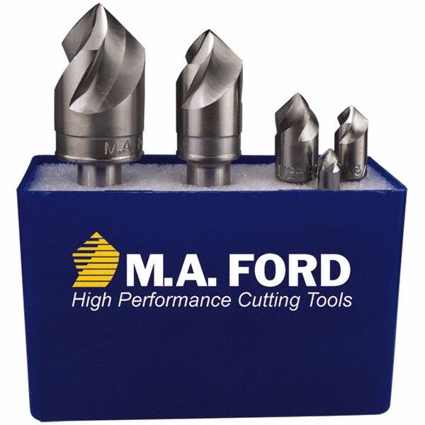 M.A. Ford - 5 Piece, 1/4 to 3/4" Head Diam, 100° Included Angle, Single End Countersink Set - Makers Industrial Supply