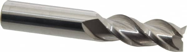 Accupro - 1/2", 1-1/4" LOC, 1/2" Shank Diam, 3" OAL, 3 Flute, Solid Carbide Square End Mill - Single End, Uncoated, Spiral Flute, 40° Helix, Centercutting, Right Hand Cut, Right Hand Flute - Makers Industrial Supply