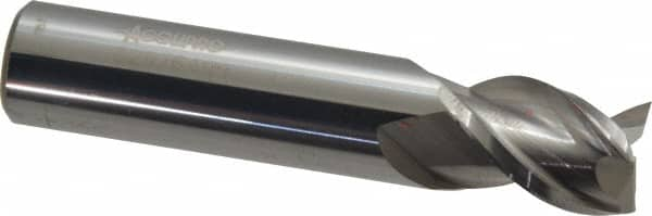 Accupro - 1/2", 5/8" LOC, 1/2" Shank Diam, 2-1/2" OAL, 3 Flute, Solid Carbide Square End Mill - Single End, Uncoated, Spiral Flute, 40° Helix, Centercutting, Right Hand Cut, Right Hand Flute - Makers Industrial Supply