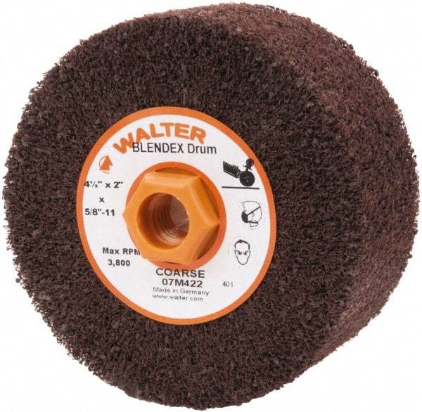 WALTER Surface Technologies - 4-1/2" Diam Aluminum Oxide Unmounted Flap Wheel - 5/8" Hole, 5/8-11 Thread, 2" Wide, Nonwoven, Coarse Grade, 3,800 Max RPM - Makers Industrial Supply