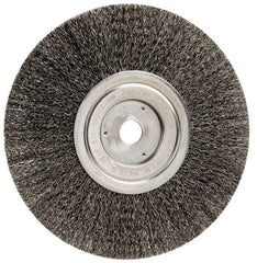 Weiler - 8" OD, 3/4" Arbor Hole, Crimped Steel Wheel Brush - 1/2" Face Width, 2-1/16" Trim Length, 0.014" Filament Diam, 6,000 RPM - Makers Industrial Supply