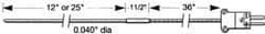 Thermo Electric - 0 to 1800°F, E Flexible, Thermocouple Probe - 3 Ft. Cable Length, Stripped Ends, 12 Inch Probe Sheath Length, 3 Sec Response Time - Makers Industrial Supply