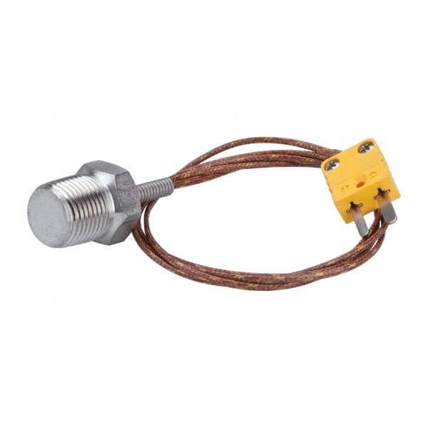 Thermo Electric - 0 to 221°F, K Pipe Plug, Thermocouple Probe - 5 Ft. Cable Length, Mini Connector, 10 Sec Response Time - Makers Industrial Supply