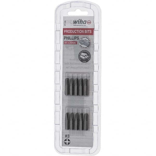 Wiha - #3, Phillips & Insert Screwdriver Bit - 1/4" Drive, 1" OAL - Makers Industrial Supply