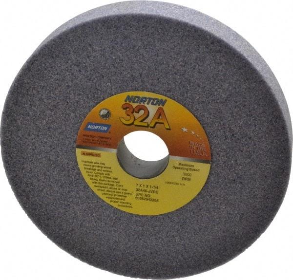 Norton - 7" Diam x 1-1/4" Hole x 1" Thick, J Hardness, 46 Grit Surface Grinding Wheel - Aluminum Oxide, Type 1, Coarse Grade, 3,600 Max RPM, Vitrified Bond, No Recess - Makers Industrial Supply