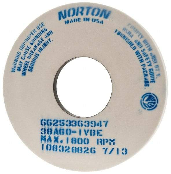 Norton - 14" Diam x 5" Hole x 1" Thick, I Hardness, 60 Grit Surface Grinding Wheel - Aluminum Oxide, Type 1, Medium Grade, 1,800 Max RPM, Vitrified Bond, No Recess - Makers Industrial Supply