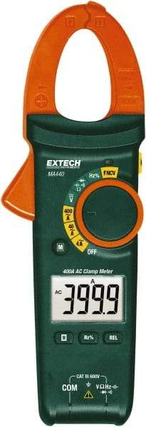 Extech - MA440, CAT III, Digital Auto Ranging Clamp Meter with 1.18" Clamp On Jaws - 600 VAC/VDC, 400 AC Amps, Measures Voltage, Capacitance, Current, Frequency, Resistance - Makers Industrial Supply