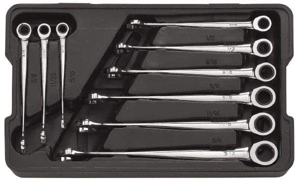 GearWrench - 9 Piece, 5/16" to 3/4", 12 Point Combination Wrench Set - Inch Measurement Standard, Full Polish Finish, Comes in Plastic Tray - Makers Industrial Supply