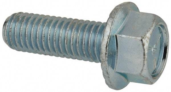 Value Collection - 1/2-13 UNC, 1-1/2" Length Under Head, Hex Drive Flange Bolt - 1-1/2" Thread Length, Grade 5 Steel, Serrated Flange, Zinc-Plated Finish - Makers Industrial Supply