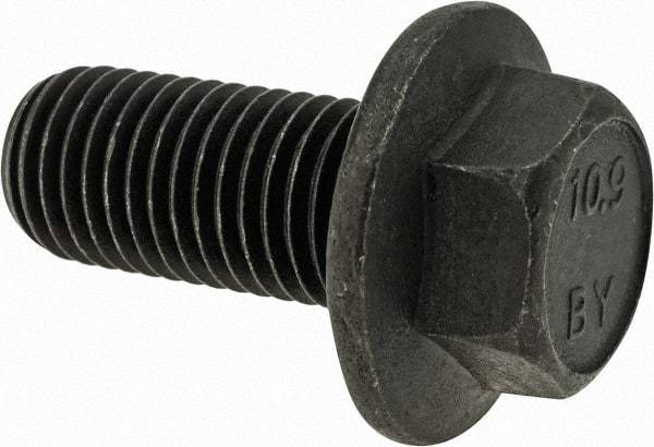 Value Collection - M16x2.00 Metric Coarse, 35mm Length Under Head, Hex Drive Flange Bolt - 35mm Thread Length, Grade 10.9 Alloy Steel, Smooth Flange, Phosphate & Oil Finish - Makers Industrial Supply