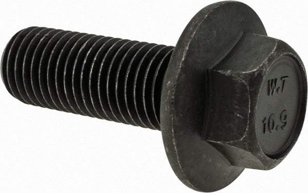 Value Collection - M16x2.00 Metric Coarse, 45mm Length Under Head, Hex Drive Flange Bolt - 45mm Thread Length, Grade 10.9 Alloy Steel, Smooth Flange, Phosphate & Oil Finish - Makers Industrial Supply