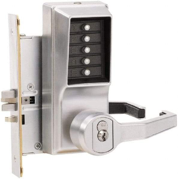 Kaba Access - Combination Entry Lever Lockset with Key Override - 2-3/4" Back Set, No Cylinder, Zamak3, Satin Chrome Finish - Makers Industrial Supply