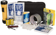 PRO-SAFE - Emergency Preparedness Kits Type: Emergency Response/Preparedness Kit Contents: 33 Piece First Aid Kit; Duct Tape; Drinking Water Packet; Dust Mask; Emergency Poncho; Flashlight; Gloves; Swiss Army Knife; Tissues - Makers Industrial Supply