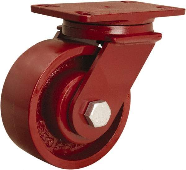 Hamilton - 6" Diam x 2-1/2" Wide x 7-1/2" OAH Top Plate Mount Swivel Caster - Cast Iron, 2,200 Lb Capacity, Tapered Roller Bearing, 4-1/2 x 6-1/2" Plate - Makers Industrial Supply