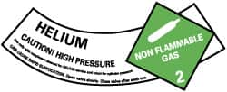 NMC - Hazardous Materials Label - Legend: Helium - Caution! High Pressure - Non Flammable Gas - 2, English, Green, Black & White, 5-1/4" Long x 2" High, Sign Muscle Finish - Makers Industrial Supply