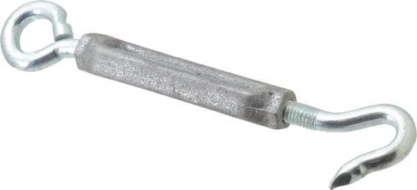 Made in USA - 144 (Eye) & 174 (Hook) Lb Load Limit, 3/8" Thread Diam, 2-7/8" Take Up, Aluminum Hook & Eye Turnbuckle - 3-7/8" Body Length, 1/4" Neck Length, 7-1/2" Closed Length - Makers Industrial Supply