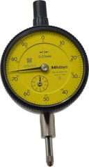 Mitutoyo - 10mm Range, 0-100 Dial Reading, 0.01mm Graduation Dial Drop Indicator - 2-3/16" Dial, 1mm Range per Revolution, 0.013mm Accuracy, Revolution Counter - Makers Industrial Supply