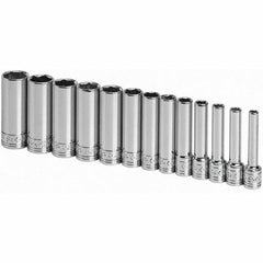 SK - 1/4" Drive Deep Socket Set - 4 to 15mm, Metric Measurement Standard - Makers Industrial Supply