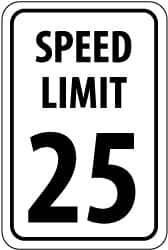 NMC - "Speed Limit 25", 18" Wide x 24" High, Aluminum Speed Limit Signs - 0.08" Thick, Black on White, Engineer Grade Reflectivity, Rectangle, Post Mount - Makers Industrial Supply