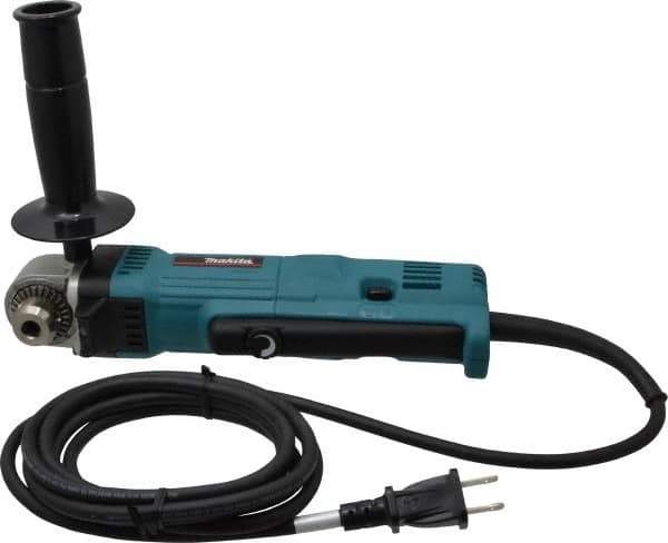 Makita - 3/8" Keyed Chuck, 2,400 RPM, Angled Handle Electric Drill - 4 Amps, 115 Volts, Reversible, Includes Chuck Key, Drill Chuck, Key Holder, Side Handle - Makers Industrial Supply