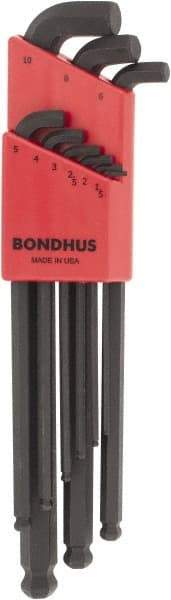 Bondhus - 9 Piece L-Key Ball End Hex Key Set - Hex Range 1.5 to 10mm - Makers Industrial Supply