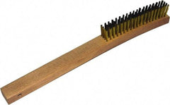 Gordon Brush - 4 Rows x 19 Columns Brass Plater Brush - 5-3/8" Brush Length, 13-3/4" OAL, 1-1/8 Trim Length, Wood Curved Handle - Makers Industrial Supply