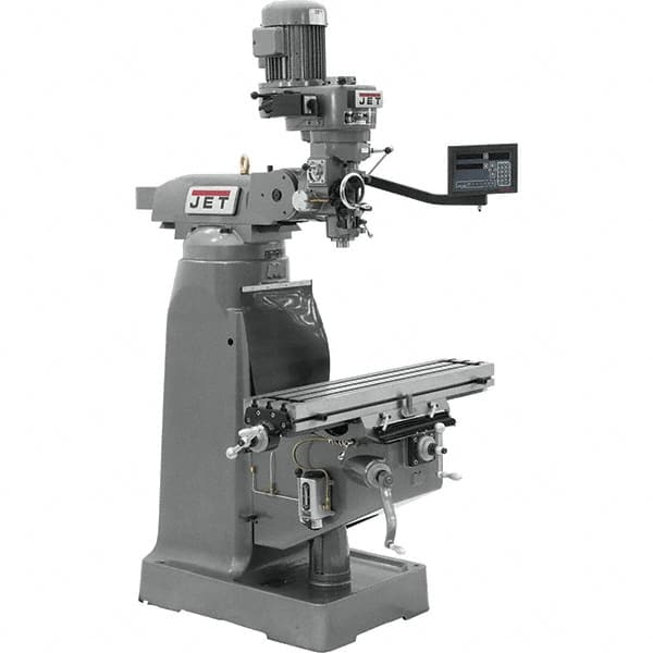 Jet - 7-7/8" Table Width x 35-3/4" Table Length, Variable Speed Pulley Control, 1 Phase Knee Milling Machine - R8 Spindle Taper, 1-1/2 hp - Makers Industrial Supply