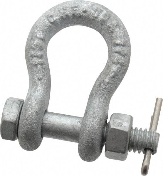 Made in USA - 1/4" Nominal Chain Size, 0.5 Ton Carbon Steel Bolt Anchor Shackle - 1/4" Diam, 5/16" Pin Diam, 1-1/8" High Inside Jaw, 3/4" Inside Width, 5/16" Max Body Thickness - Makers Industrial Supply