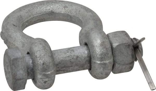 Made in USA - 5/16" Nominal Chain Size, 0.75 Ton Carbon Steel Bolt Anchor Shackle - 5/16" Diam, 3/8" Pin Diam, 1-1/4" High Inside Jaw, 0.969" Inside Width, 3/8" Max Body Thickness - Makers Industrial Supply