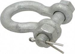 Made in USA - 3/8" Nominal Chain Size, 1 Ton Carbon Steel Bolt Anchor Shackle - 3/8" Diam, 7/16" Pin Diam, 1-7/16" High Inside Jaw, 1-1/8" Inside Width, 1-1/4" Max Body Thickness - Makers Industrial Supply