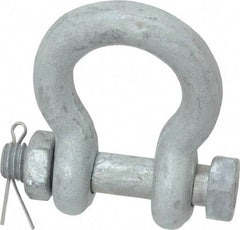 Made in USA - 7/16" Nominal Chain Size, 1.5 Ton Carbon Steel Bolt Anchor Shackle - 7/16" Diam, 1/2" Pin Diam, 1-11/16" High Inside Jaw, 1-1/4" Inside Width, 1-1/4" Max Body Thickness - Makers Industrial Supply