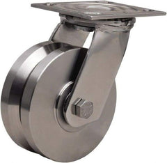 Hamilton - 5" Diam x 2" Wide, Stainless Steel Swivel Caster - 800 Lb Capacity, Top Plate Mount, 3-3/4" x 4-1/2" Plate, Delrin Bearing - Makers Industrial Supply