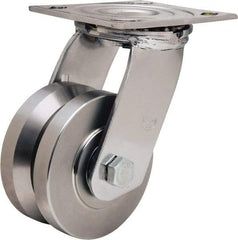 Hamilton - 4" Diam x 2" Wide, Stainless Steel Swivel Caster - 850 Lb Capacity, Top Plate Mount, 3-3/4" x 4-1/2" Plate, Delrin Bearing - Makers Industrial Supply