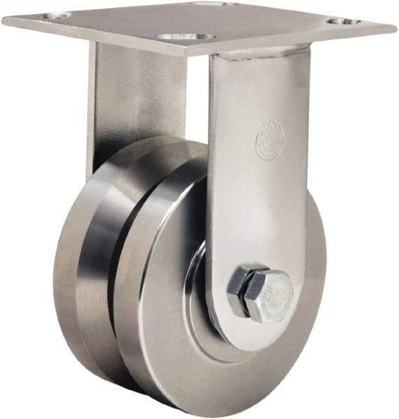 Hamilton - 4" Diam x 2" Wide, Stainless Steel Rigid Caster - 850 Lb Capacity, Top Plate Mount, 3-3/4" x 4-1/2" Plate, Delrin Bearing - Makers Industrial Supply