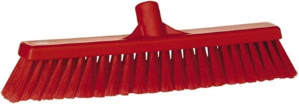 Vikan - 16" Fine Particle Synthetic Push Broom - 2" Bristle Length, Plastic Block, European Threaded Handle Connection - Makers Industrial Supply