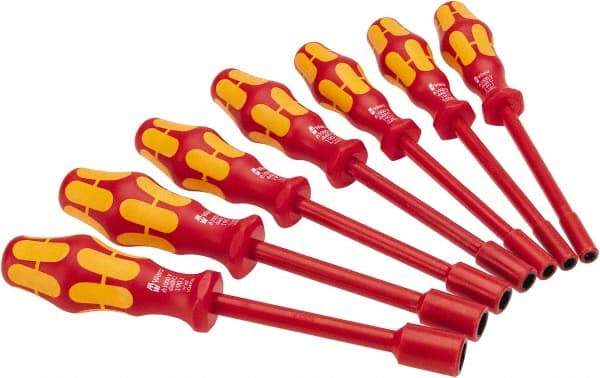 Wera - 7 Piece 3/16 to 1/2" Insulated Nutdriver Set - Solid Shaft, Ergonomic Handle - Makers Industrial Supply