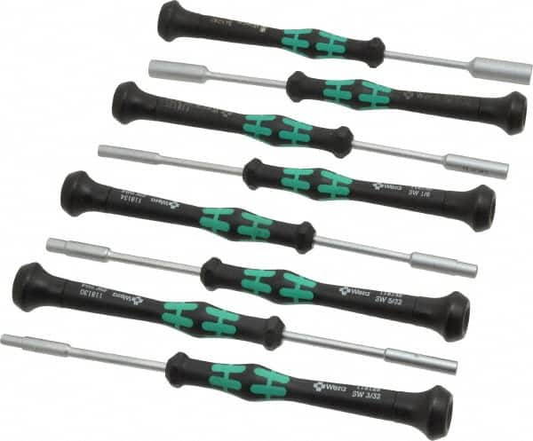 Wera - 8 Piece 3/32 to 1/4" Electronic Nutdriver Set - Solid Shaft, Ergonomic Handle - Makers Industrial Supply