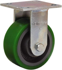 Hamilton - 5" Diam x 2" Wide x 7" OAH Top Plate Mount Rigid Caster - Polyurethane Mold onto Cast Iron Center, 1,050 Lb Capacity, Sealed Precision Ball Bearing, 4 x 4-1/2" Plate - Makers Industrial Supply