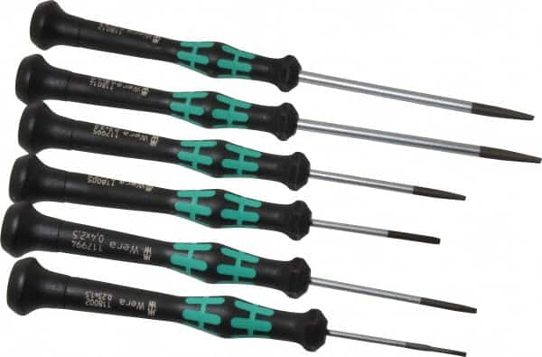 Wera - 6 Piece Slotted Screwdriver Set - Blade Sizes: Width Metric 1.5, 2, 2.5, 3, 3.5 & 4, Metric Length mm: 1.5mm x 40mm, 2mm x 40mm, 2.5mm x 50mm, 3mm x 50mm, 3.5mm x 80mm & 4mm x 80mm - Makers Industrial Supply