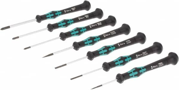 Wera - 7 Piece Phillips & Slotted Screwdriver Set - Blade Sizes: Width Metric 1.5, 2, 2.5 & 3.5, Bit Sizes: Philips #00 to #1 - Makers Industrial Supply