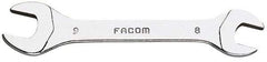 Facom - 8mm x 9mm Stubby Open End Wrench - 3-1/2" OAL, Double End, Satin Finish, 15° Head Angle - Makers Industrial Supply