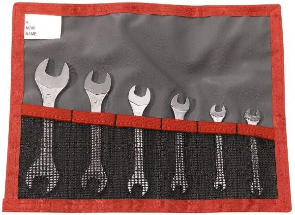 Facom - 6 Piece, 3.2mm x 5.5mm to 12mm x 13mm, Open End Wrench Set - Metric Measurement Standard, Satin Finish, Comes in Vinyl Roll - Makers Industrial Supply